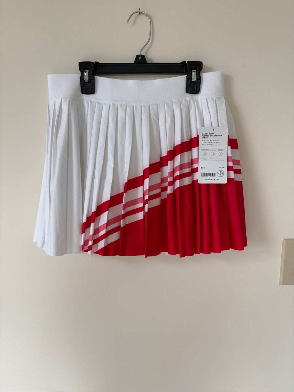 Athleta Pleated White and Red Colorblock Tennis Skirt
